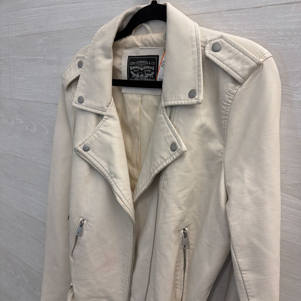 Levi Strauss Cream Faux Leather Moto Jacket Large
