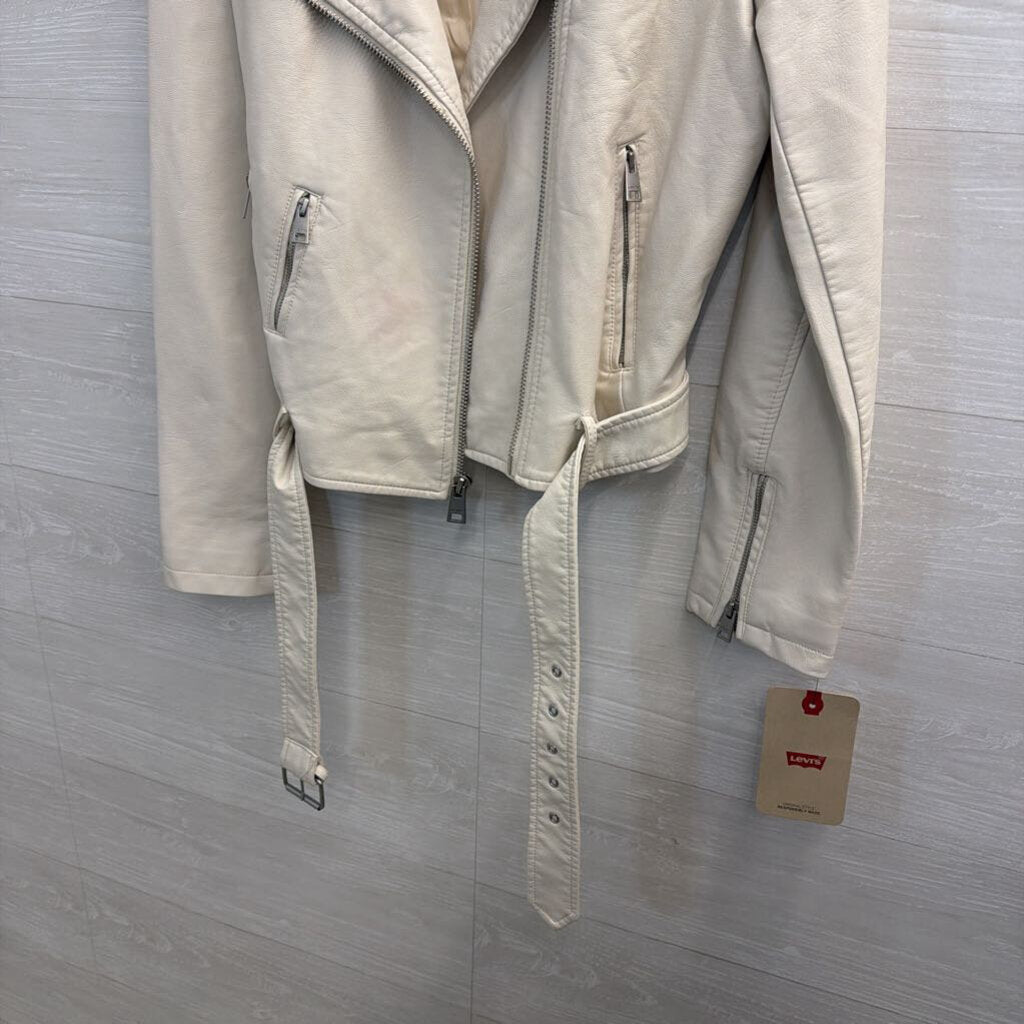 Levi Strauss Cream Faux Leather Moto Jacket Large