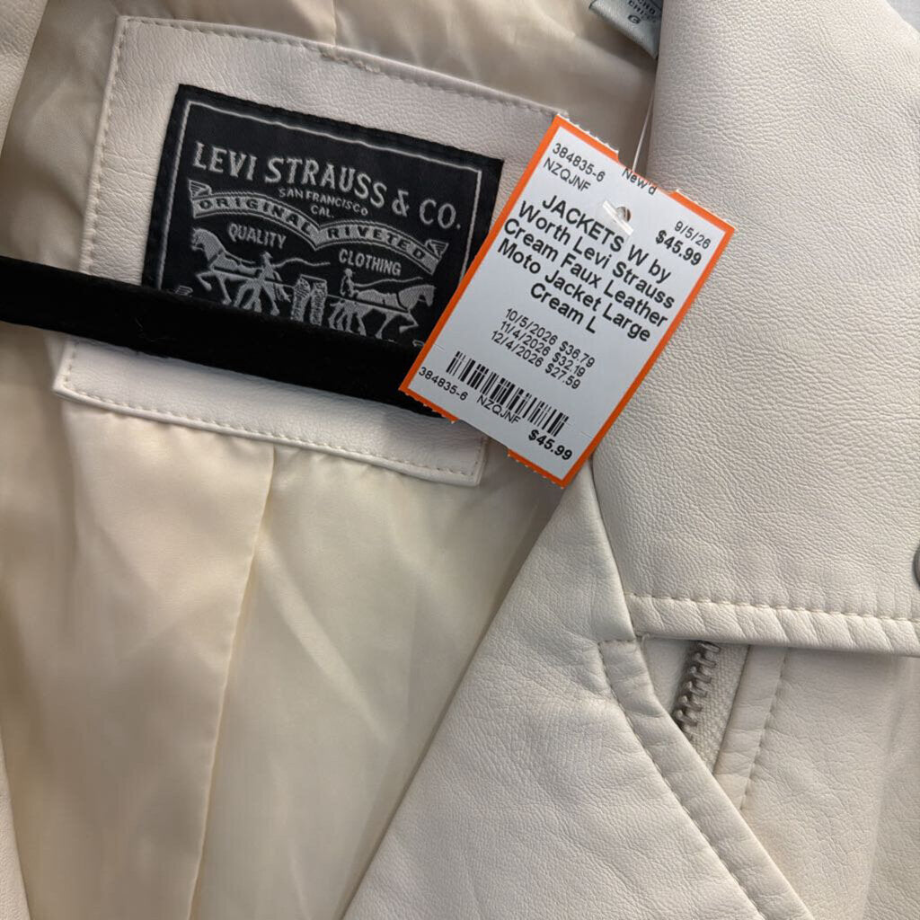Levi Strauss Cream Faux Leather Moto Jacket Large
