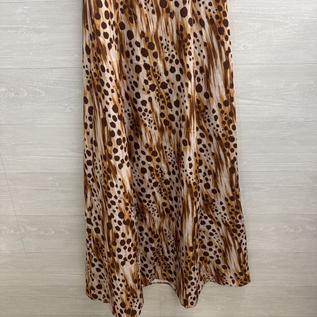 Flying Tomato Cream/ Brown Print Maxi Dress Large