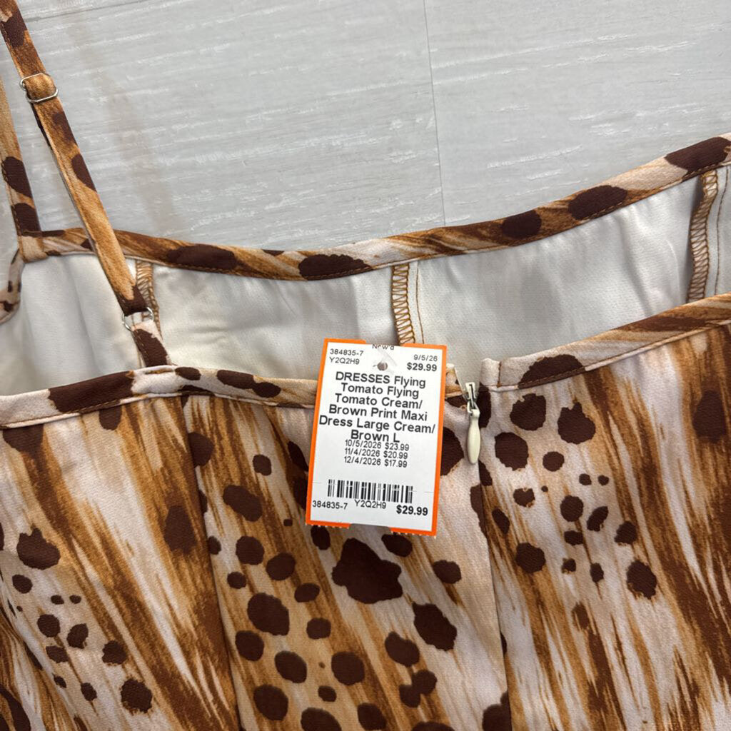 Flying Tomato Cream/ Brown Print Maxi Dress Large