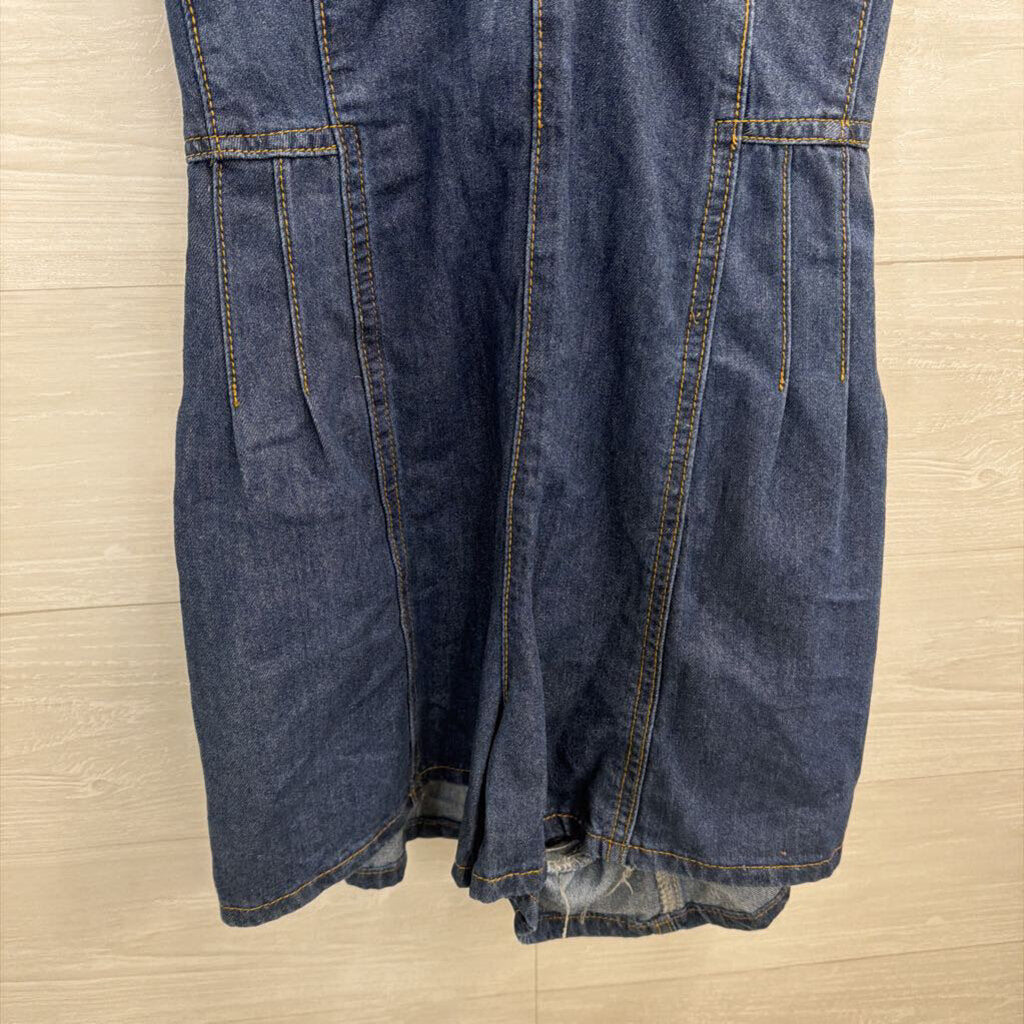 Wisteria Lane Dark Wash Denim Tie Back Romper Large