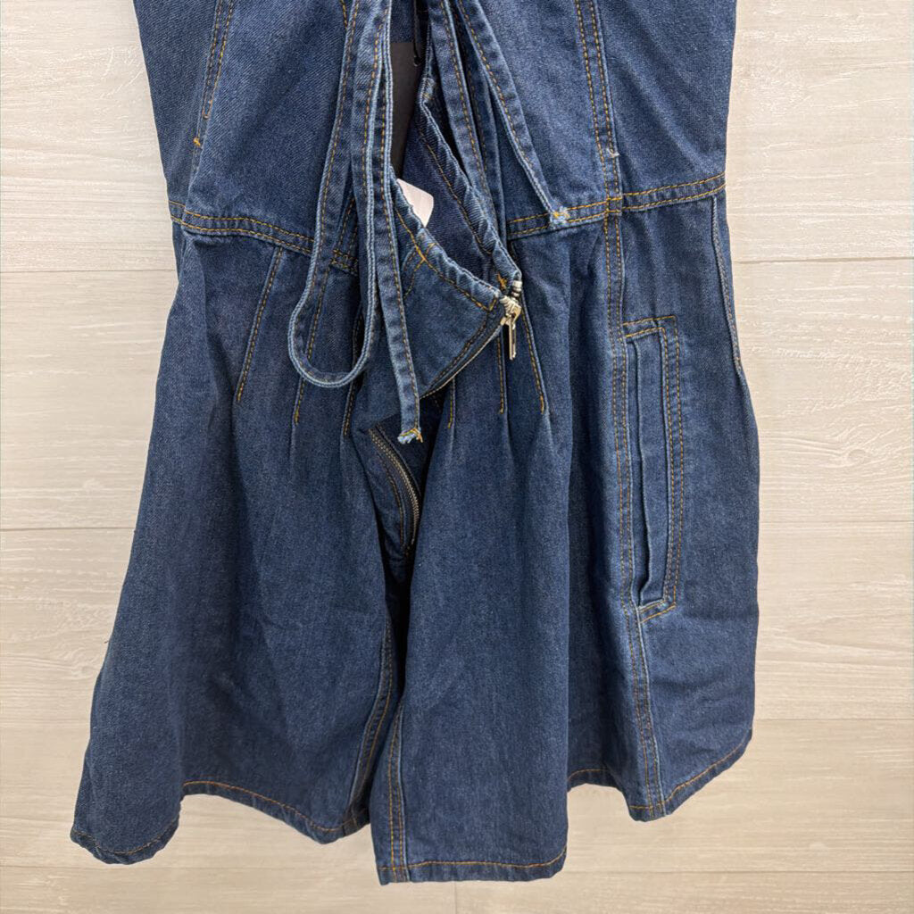 Wisteria Lane Dark Wash Denim Tie Back Romper Large