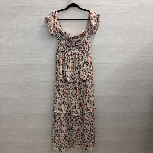 OPT Cream/ Multi Print Pleated Tiered Maxi Dress Extra Small