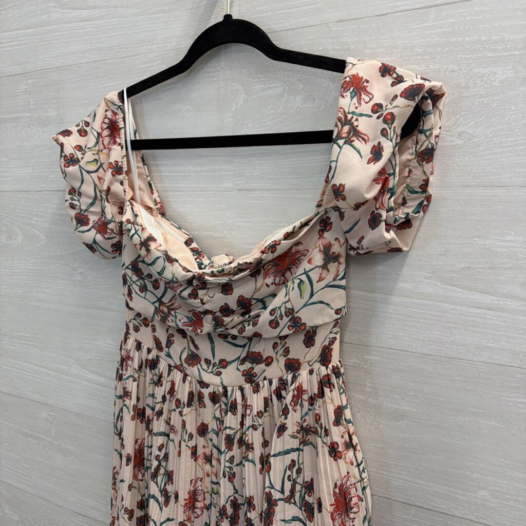 OPT Cream/ Multi Print Pleated Tiered Maxi Dress Extra Small