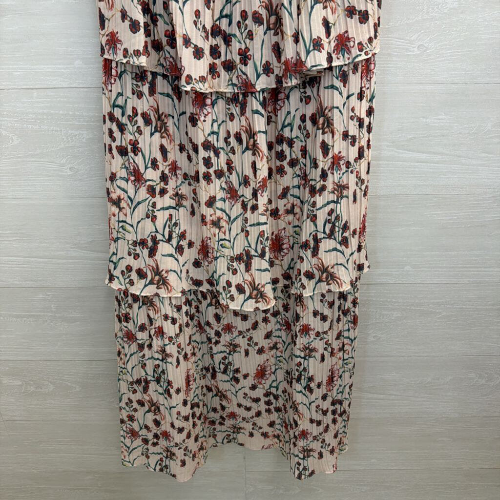 OPT Cream/ Multi Print Pleated Tiered Maxi Dress Extra Small