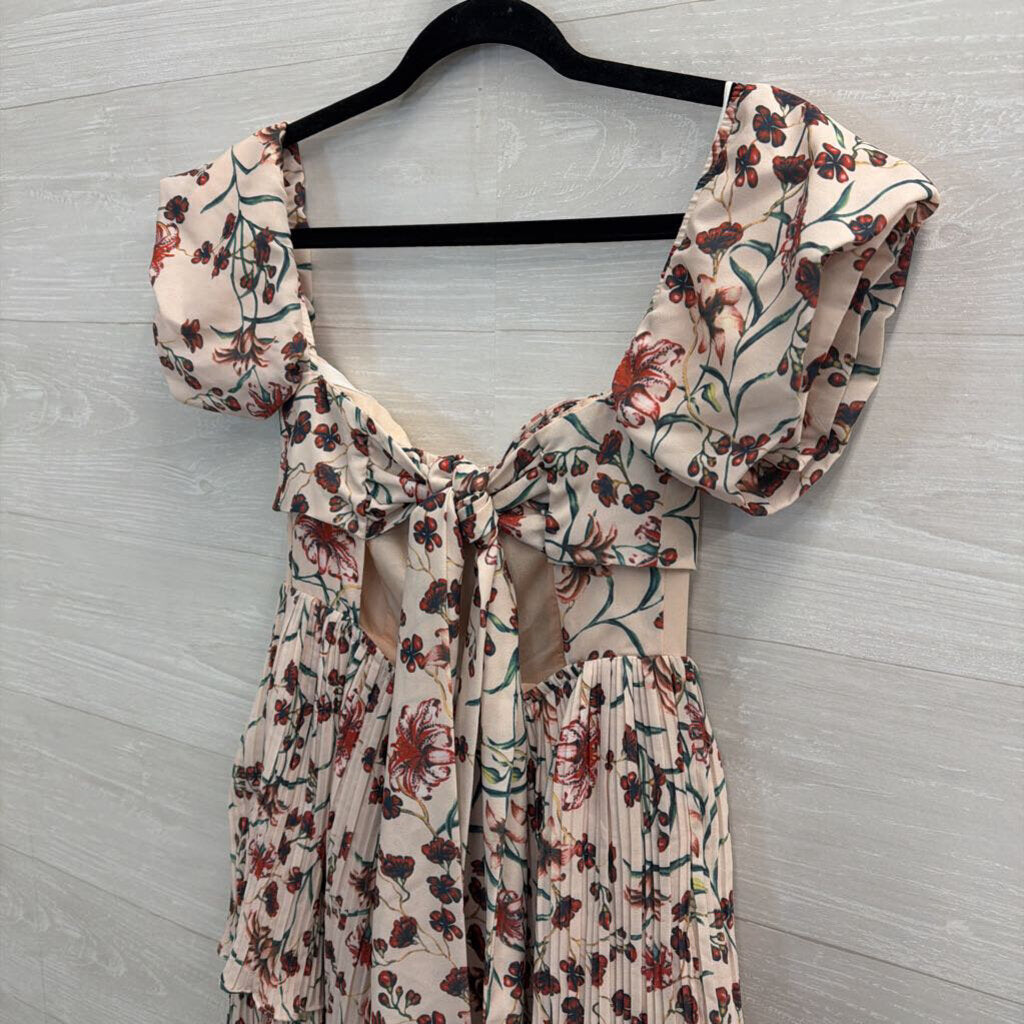 OPT Cream/ Multi Print Pleated Tiered Maxi Dress Extra Small