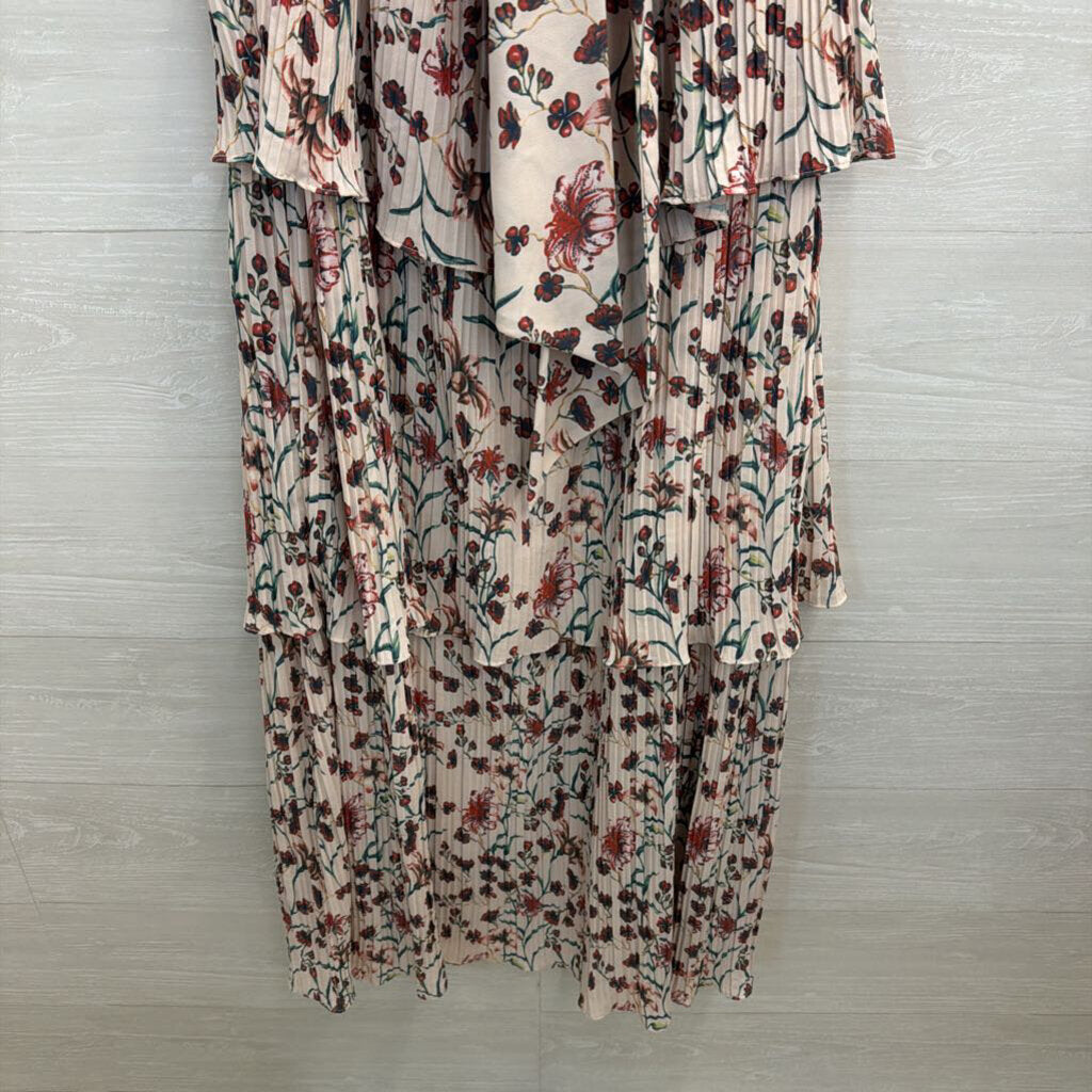 OPT Cream/ Multi Print Pleated Tiered Maxi Dress Extra Small
