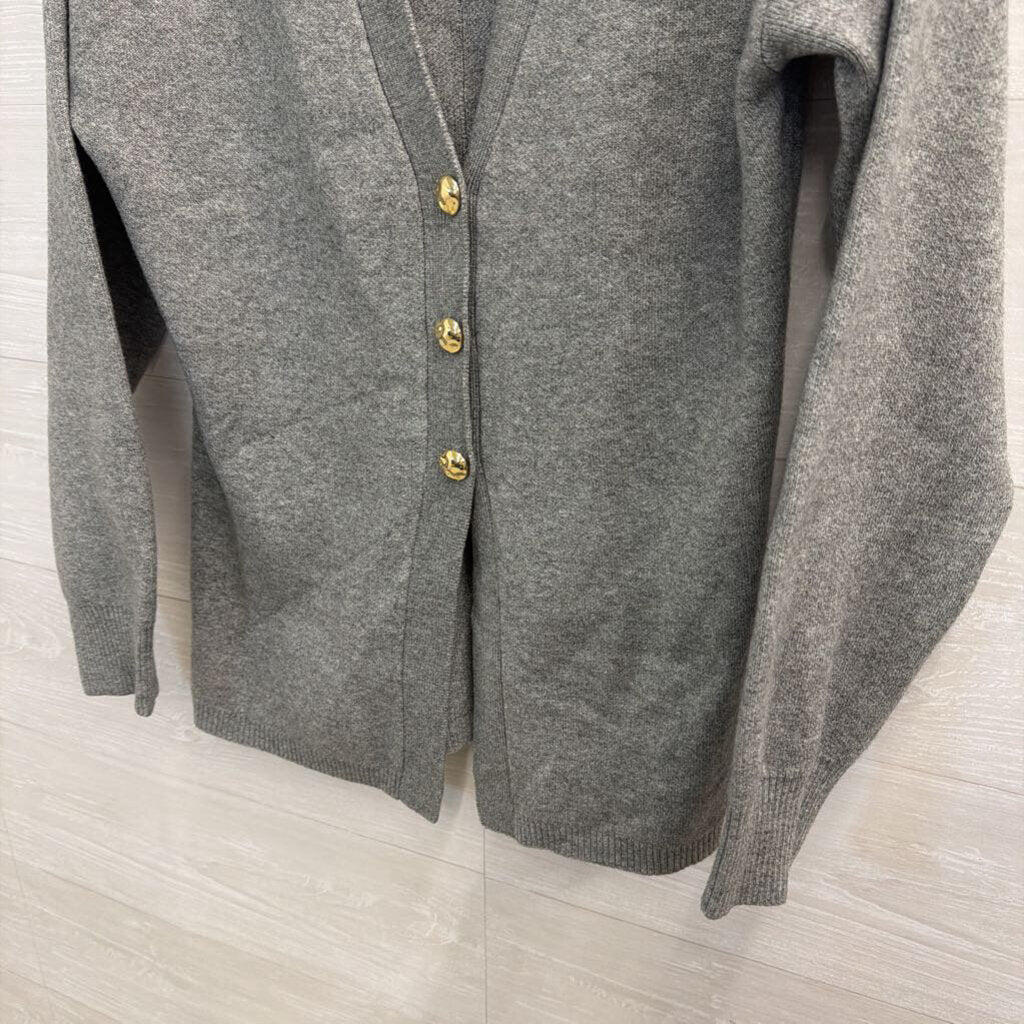 Future Collective Grey/ Gold Button Cardigan Sweater Medium