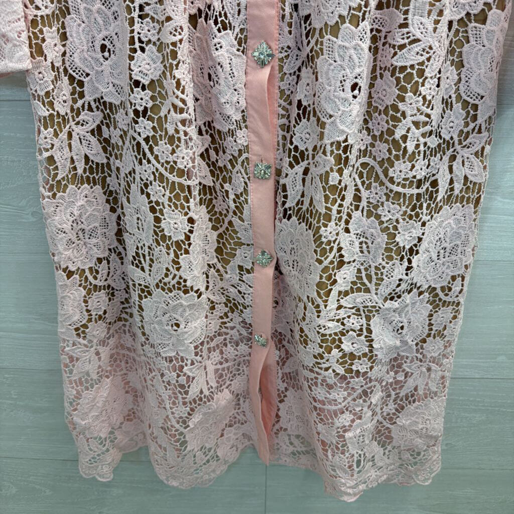 Amanda Jean Pink/ Beige Lace Rhinestone Button Long Sleeve Dress Large/ Extra Large
