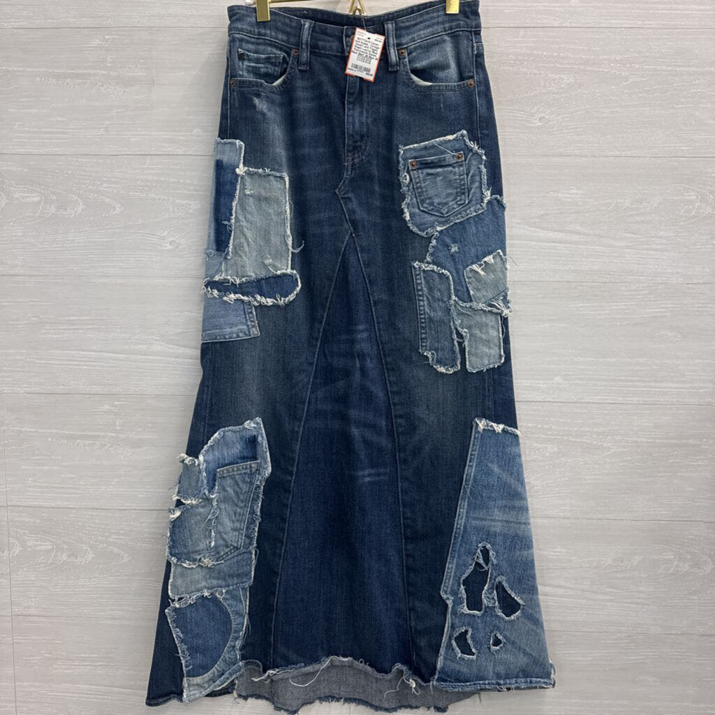 Vintage Denim and Supply Ralph Lauren Blue Patchwork Denim Maxi Skirt 26