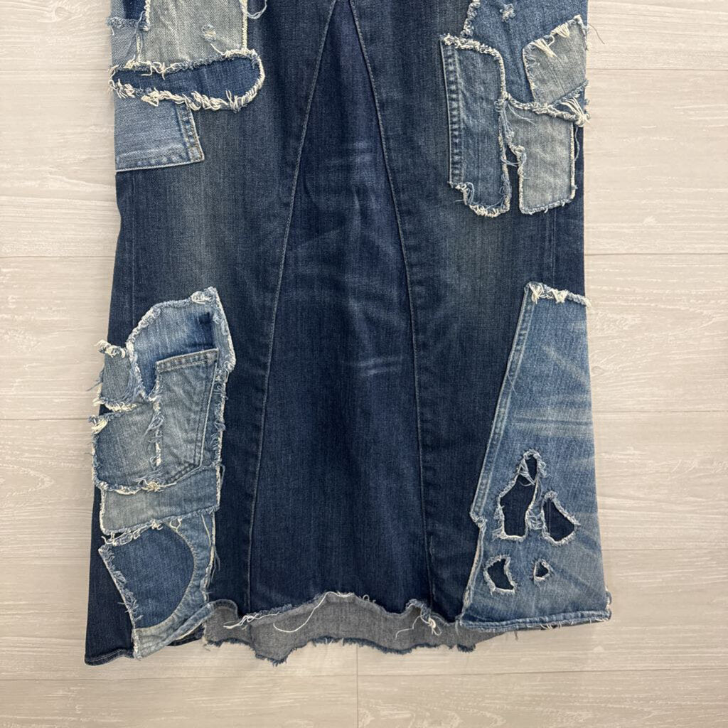 Vintage Denim and Supply Ralph Lauren Blue Patchwork Denim Maxi Skirt 26