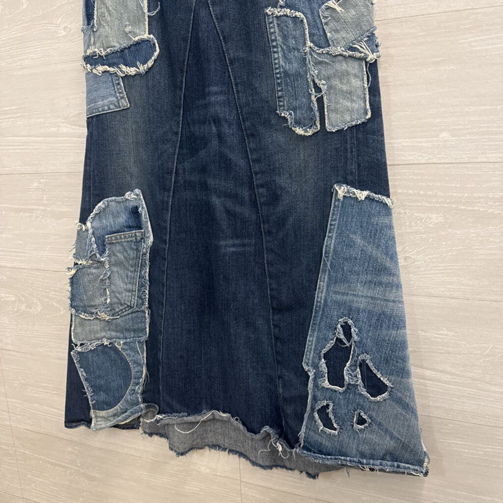 Vintage Denim and Supply Ralph Lauren Blue Patchwork Denim Maxi Skirt 26