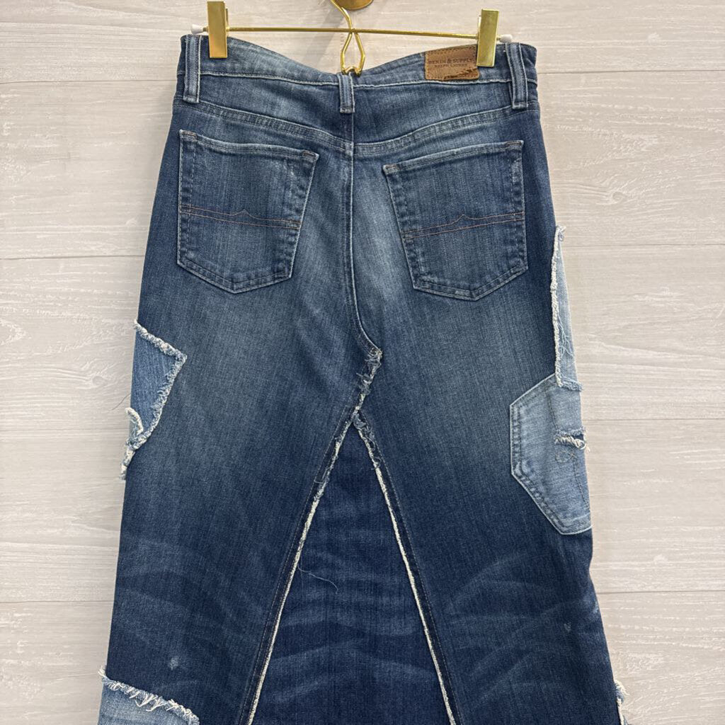Vintage Denim and Supply Ralph Lauren Blue Patchwork Denim Maxi Skirt 26