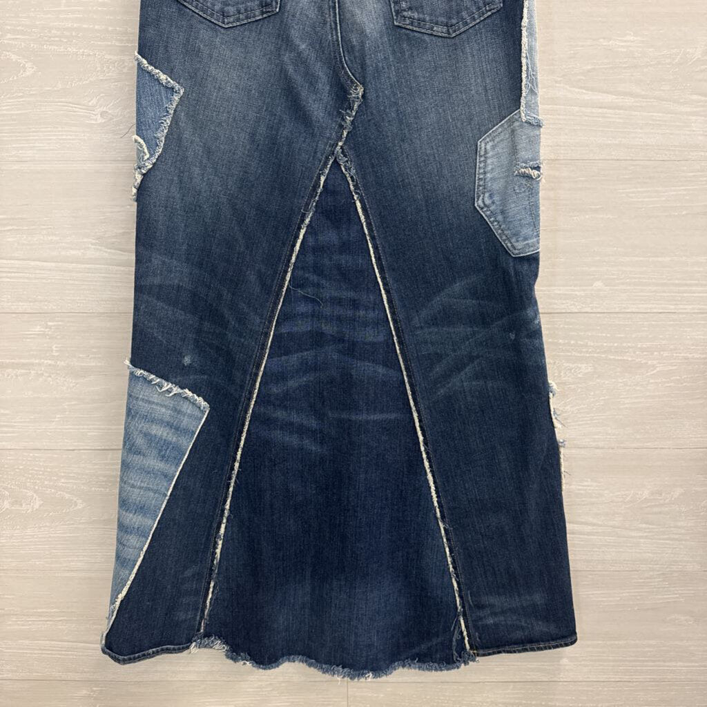 Vintage Denim and Supply Ralph Lauren Blue Patchwork Denim Maxi Skirt 26