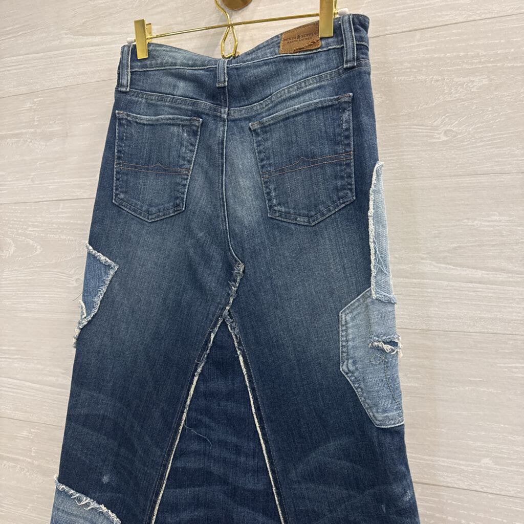 Vintage Denim and Supply Ralph Lauren Blue Patchwork Denim Maxi Skirt 26