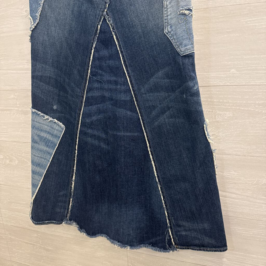 Vintage Denim and Supply Ralph Lauren Blue Patchwork Denim Maxi Skirt 26