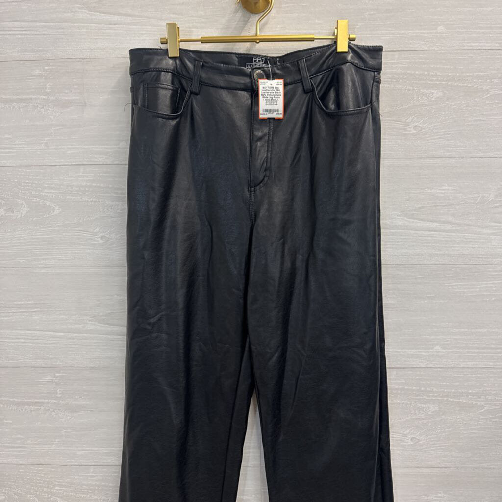 BBJ Leatherette Black 100% Polyurethane Wide Leg Pants Large