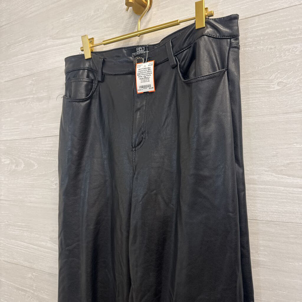 BBJ Leatherette Black 100% Polyurethane Wide Leg Pants Large