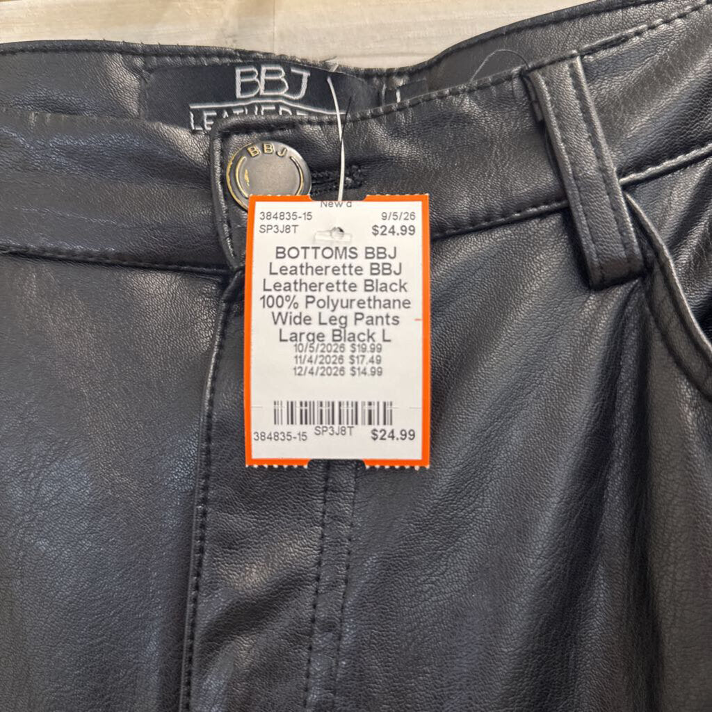 BBJ Leatherette Black 100% Polyurethane Wide Leg Pants Large