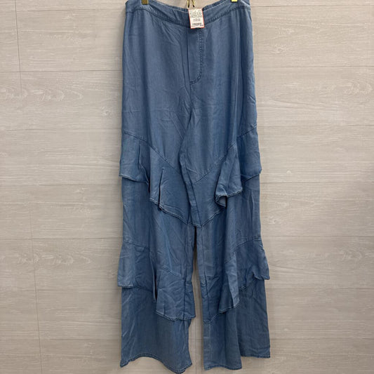 Current Air Blue Chambray Ruffle Detail Wide Leg Pull On Pants Large