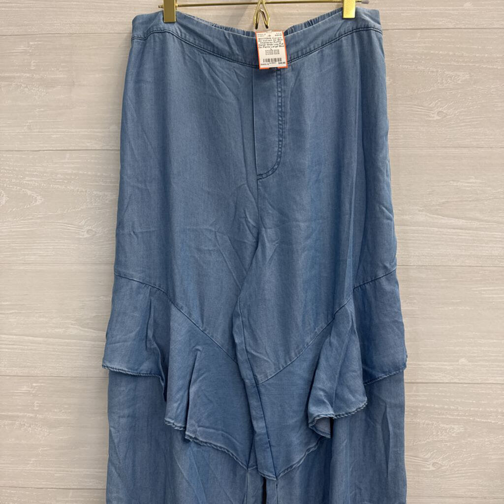Current Air Blue Chambray Ruffle Detail Wide Leg Pull On Pants Large