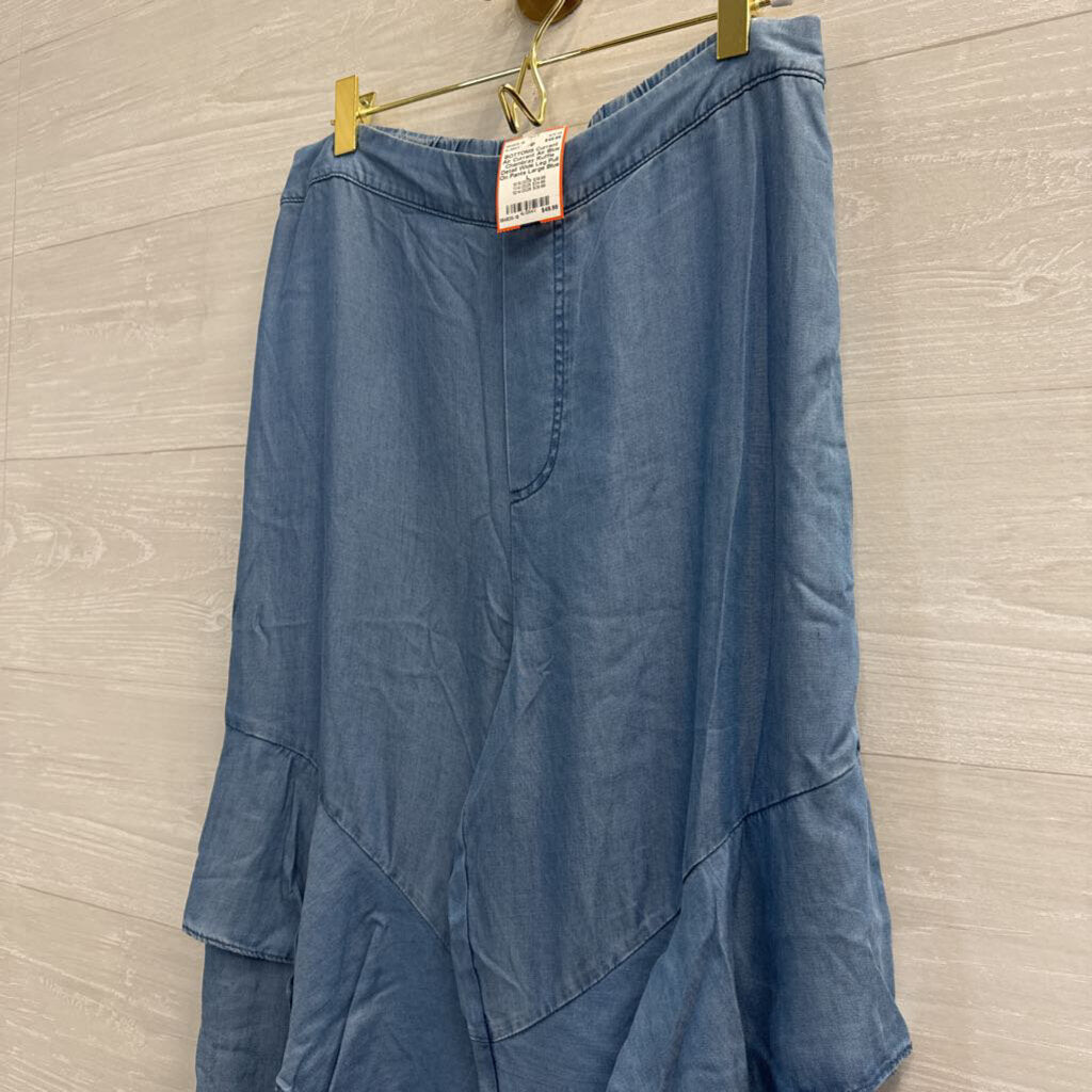 Current Air Blue Chambray Ruffle Detail Wide Leg Pull On Pants Large