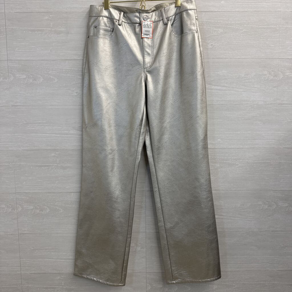 Metallic Silver Faux Leather Wide Leg Pants 12