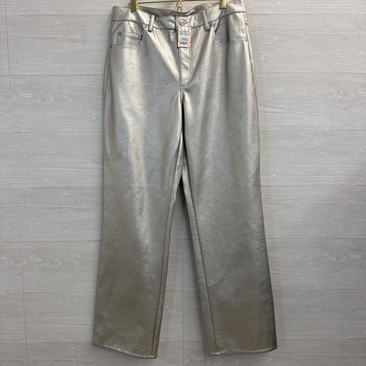Metallic Silver Faux Leather Wide Leg Pants 12