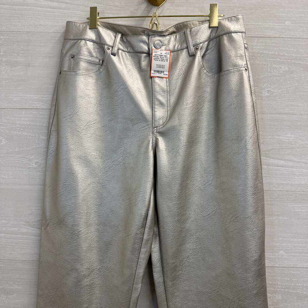 Metallic Silver Faux Leather Wide Leg Pants 12