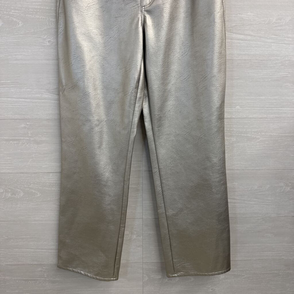 Metallic Silver Faux Leather Wide Leg Pants 12
