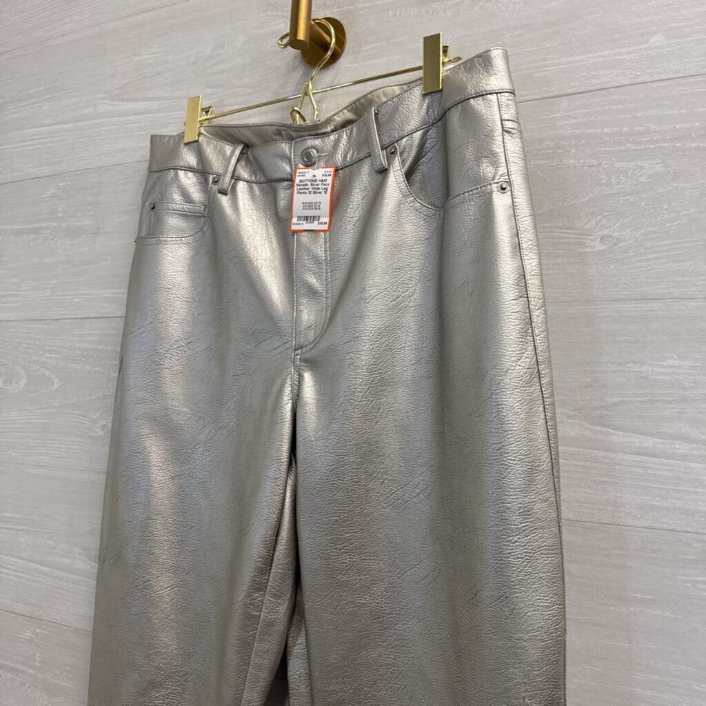 Metallic Silver Faux Leather Wide Leg Pants 12