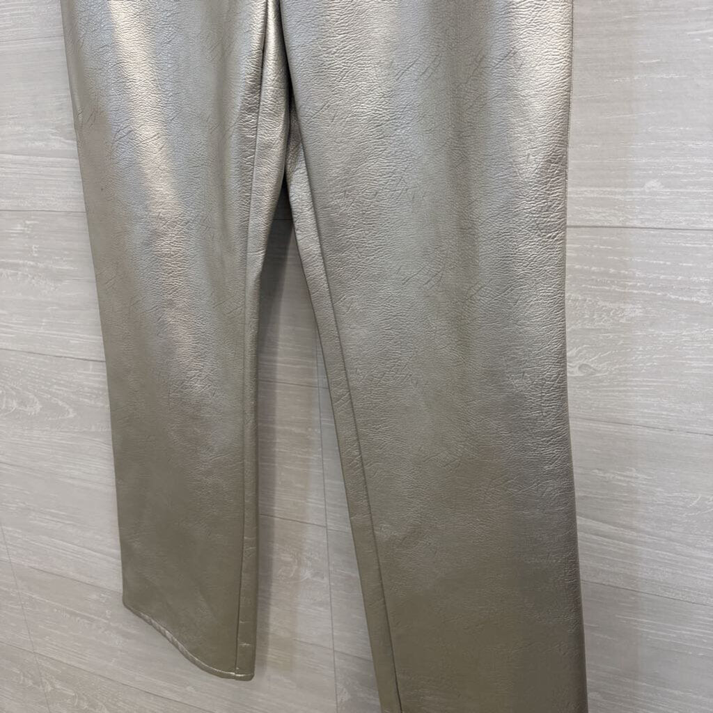 Metallic Silver Faux Leather Wide Leg Pants 12