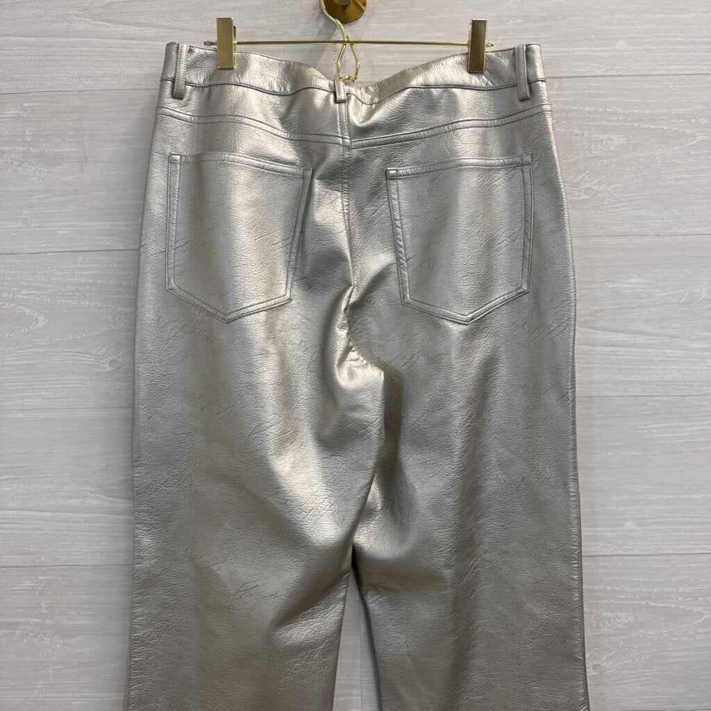 Metallic Silver Faux Leather Wide Leg Pants 12
