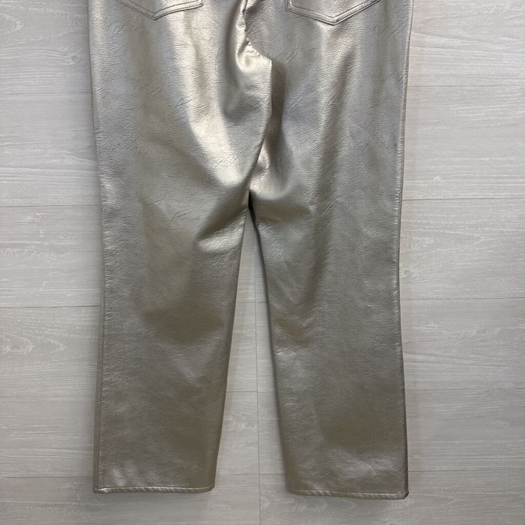 Metallic Silver Faux Leather Wide Leg Pants 12