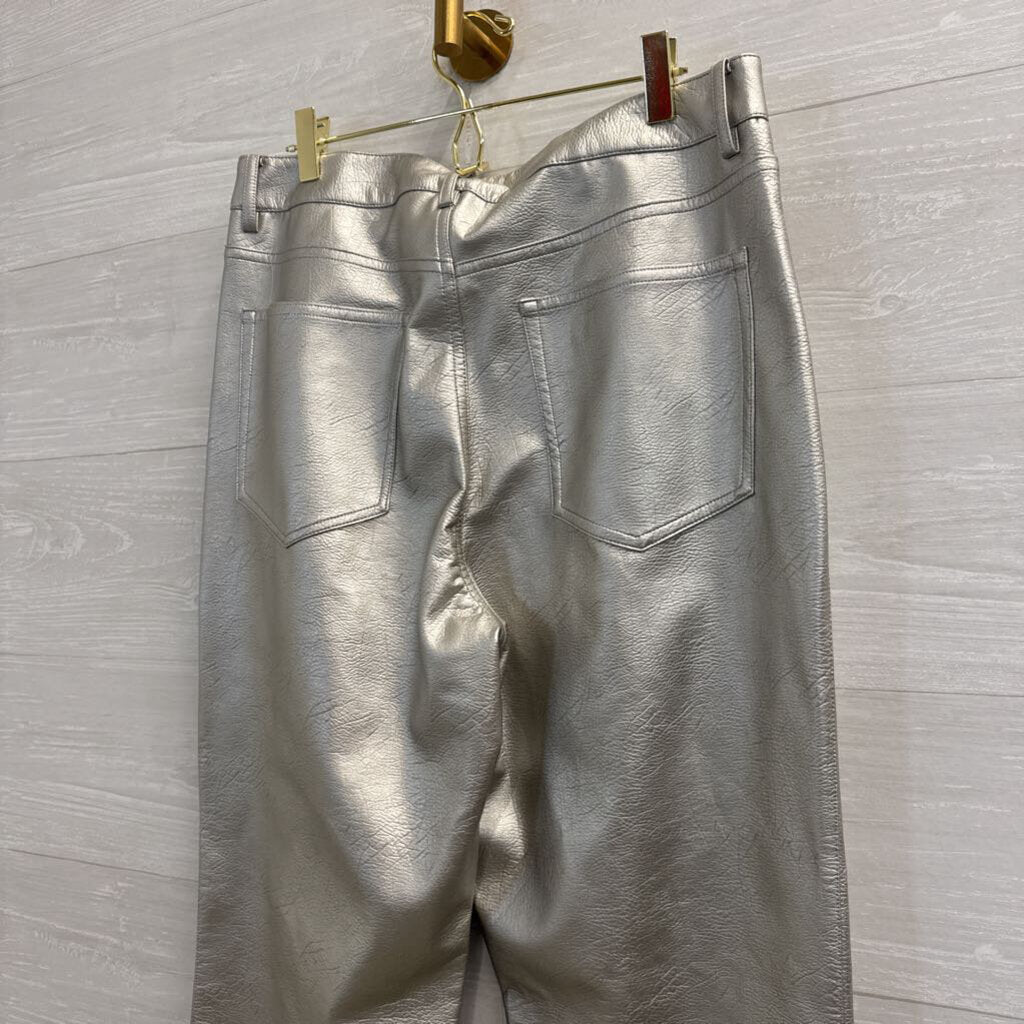 Metallic Silver Faux Leather Wide Leg Pants 12