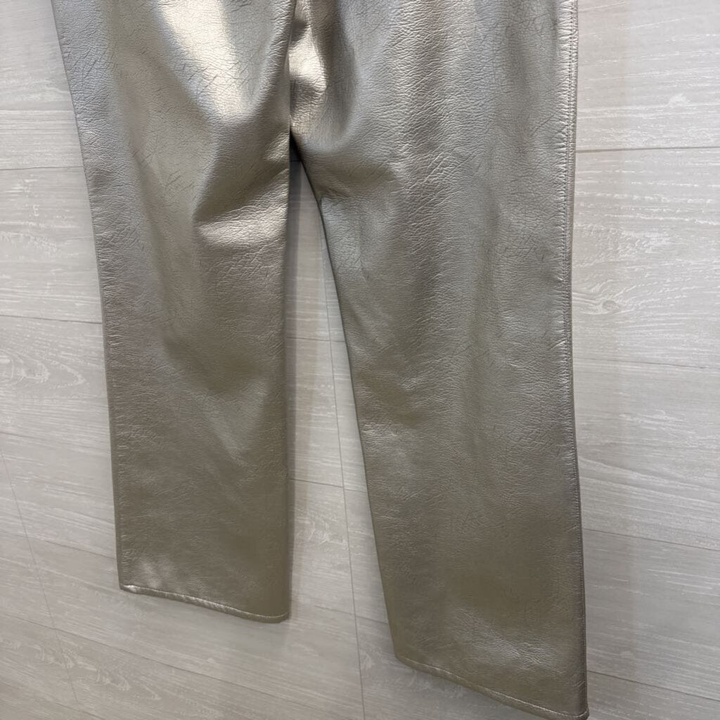 Metallic Silver Faux Leather Wide Leg Pants 12