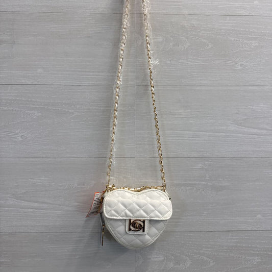 Bebe White Quilted Leather Solana Heart Crossbody Purse