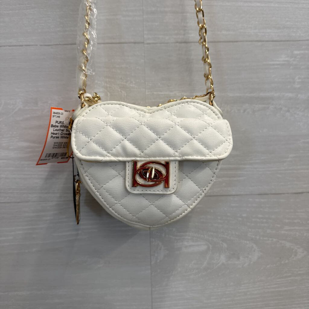 Bebe White Quilted Leather Solana Heart Crossbody Purse