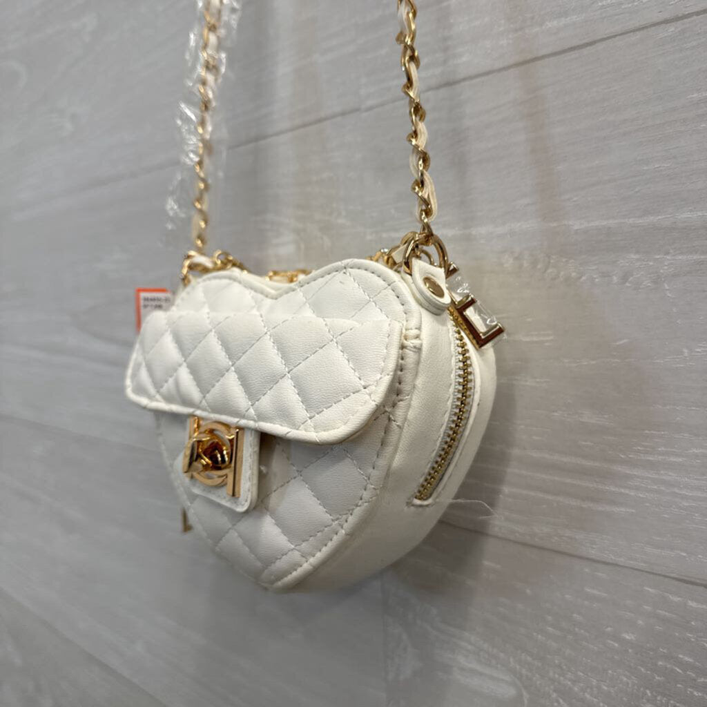 Bebe White Quilted Leather Solana Heart Crossbody Purse