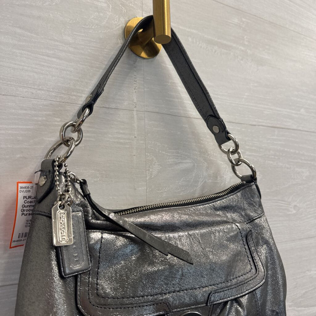 Coach Metallic Gunmetal Poppy Groovy Shoulder Purse