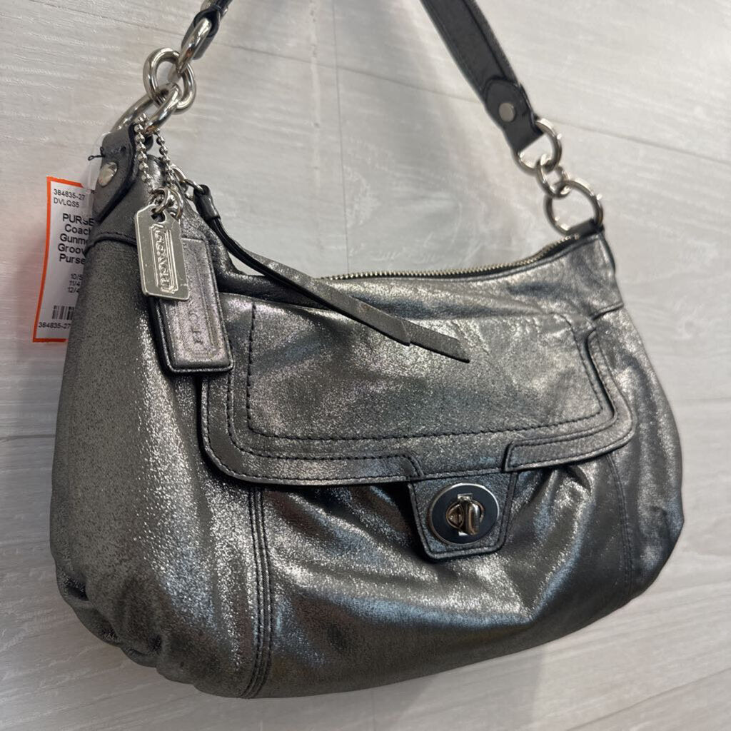 Coach Metallic Gunmetal Poppy Groovy Shoulder Purse