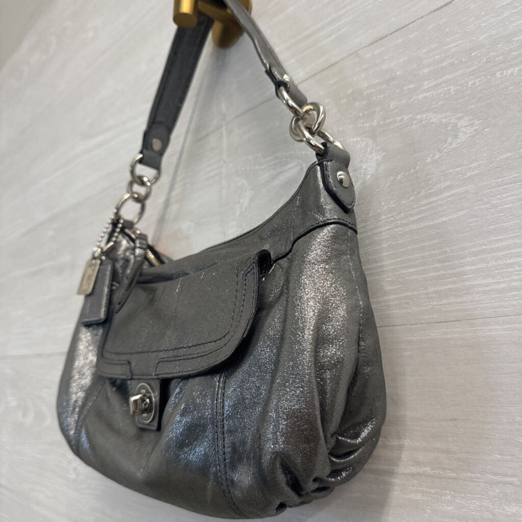Coach Metallic Gunmetal Poppy Groovy Shoulder Purse