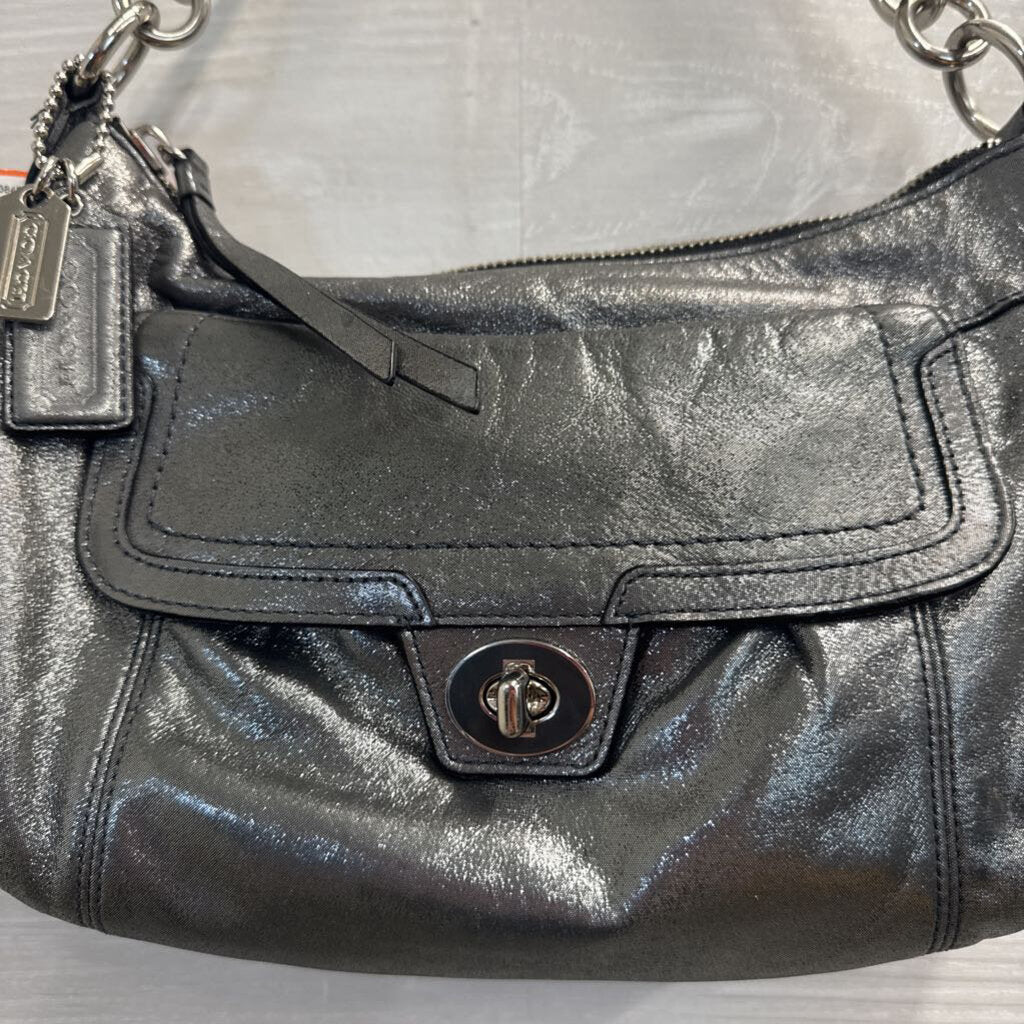 Coach Metallic Gunmetal Poppy Groovy Shoulder Purse