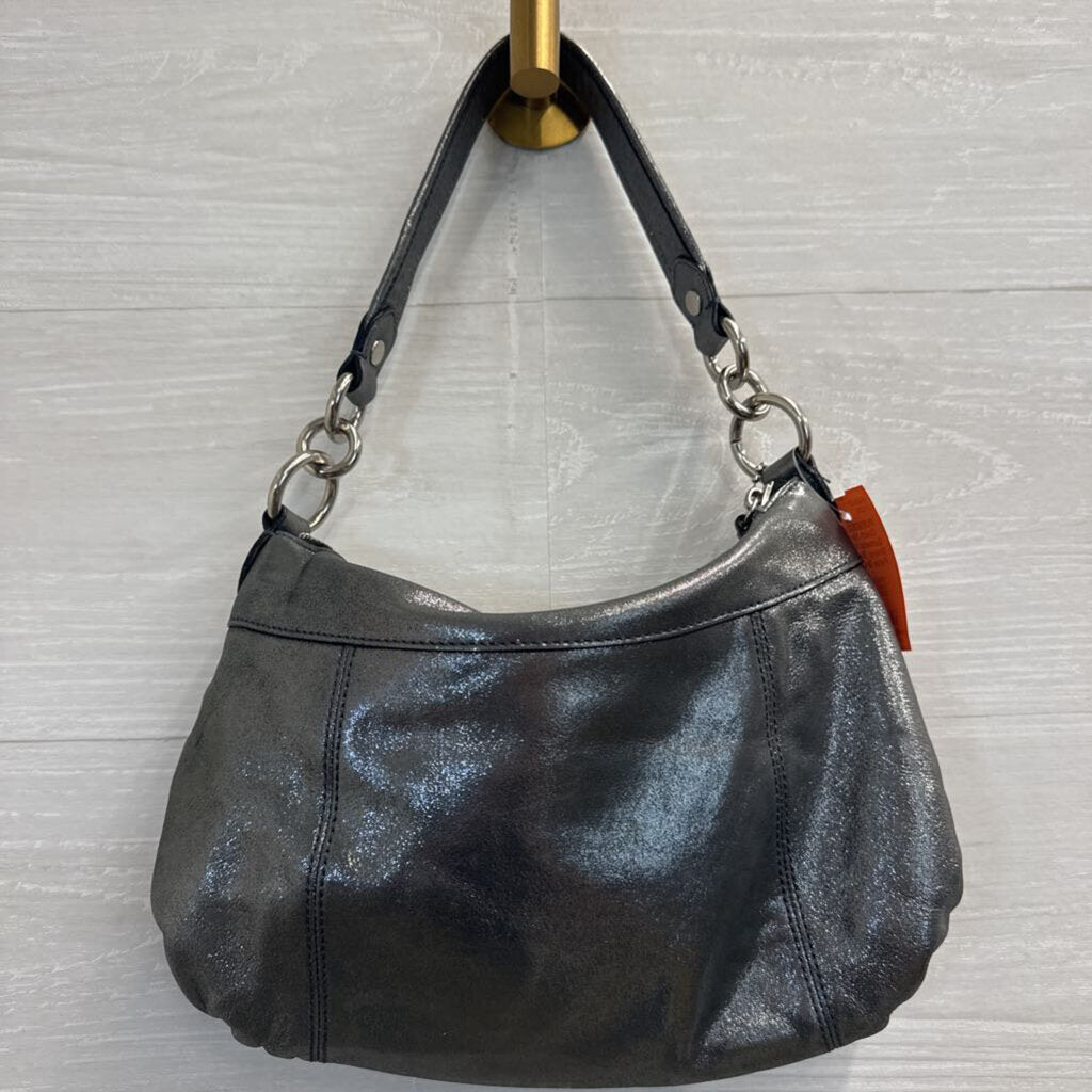 Coach Metallic Gunmetal Poppy Groovy Shoulder Purse