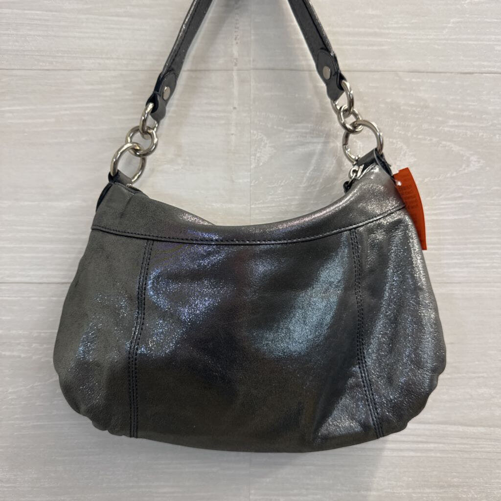 Coach Metallic Gunmetal Poppy Groovy Shoulder Purse