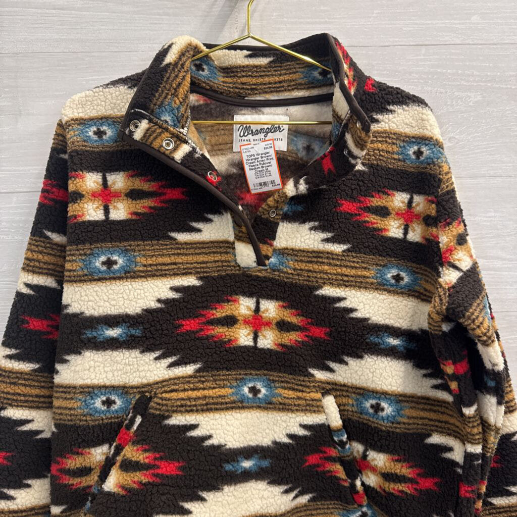 Wrangler Brown/ Cream Aztec Print Fleece Pullover Medium