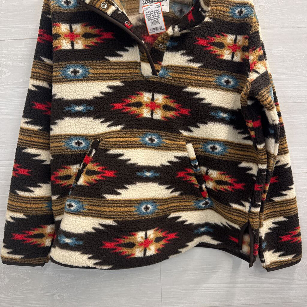 Wrangler Brown/ Cream Aztec Print Fleece Pullover Medium