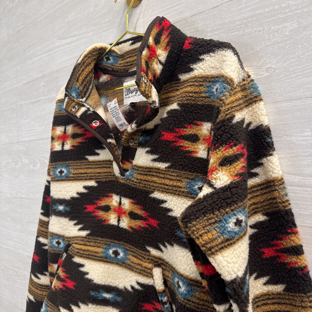 Wrangler Brown/ Cream Aztec Print Fleece Pullover Medium