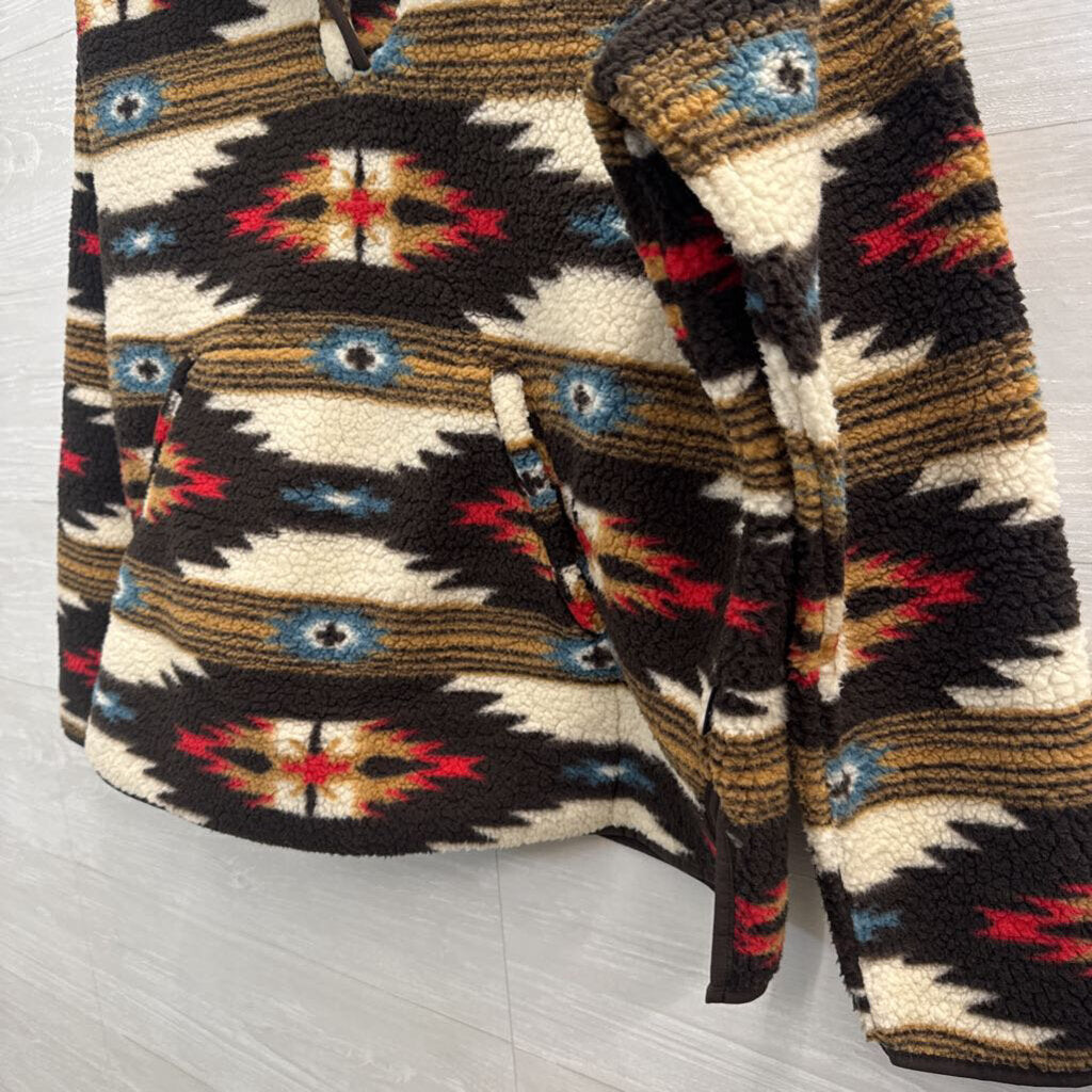 Wrangler Brown/ Cream Aztec Print Fleece Pullover Medium